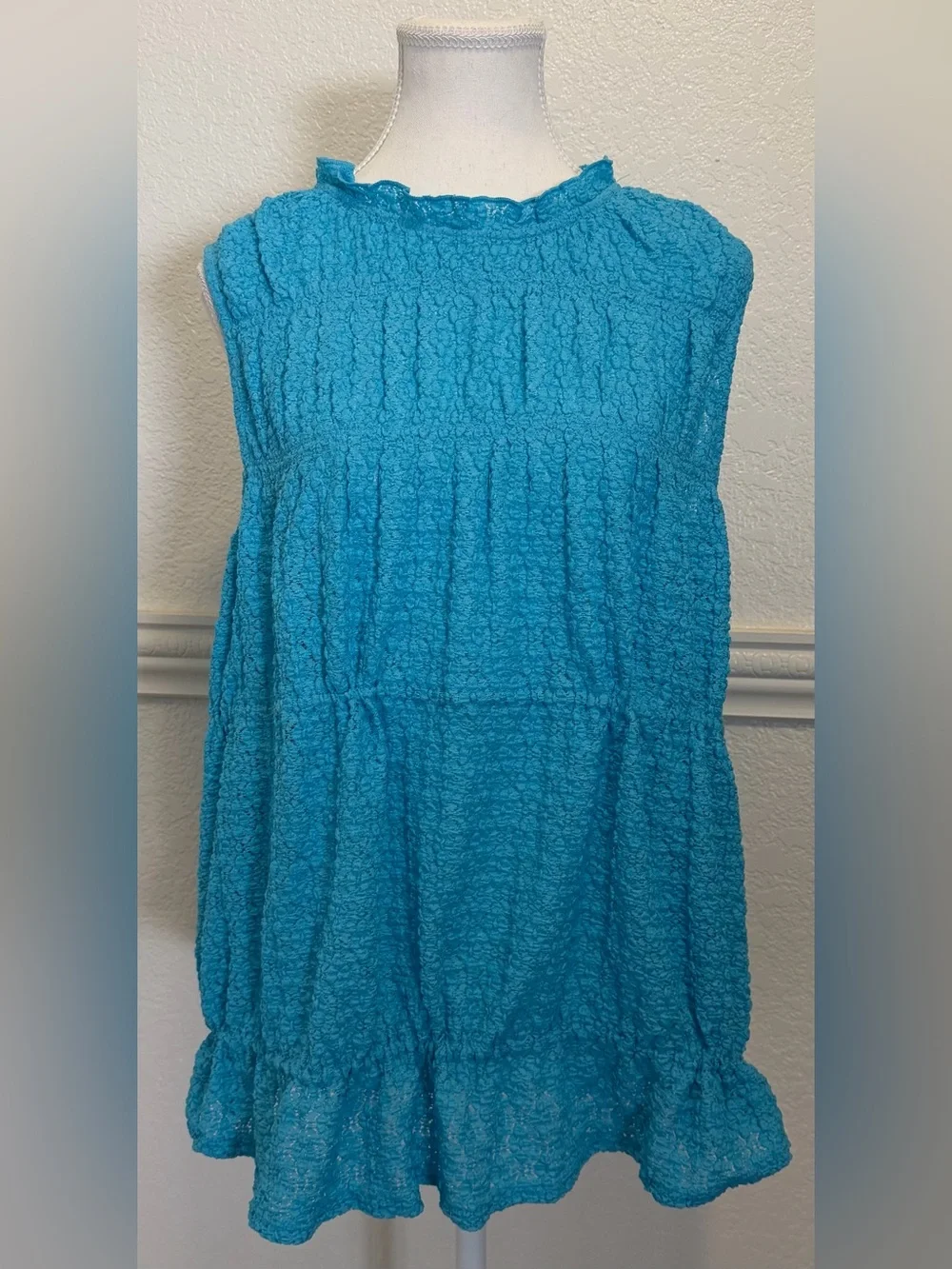 Free People Turquoise Textured Side-Tie Boho Cinch Me Top